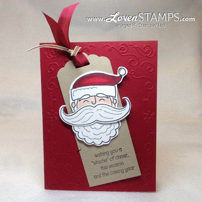Santa Stache stamp set and framelit by Stampin' Up!, christmas bookmark card idea from LovenStamps