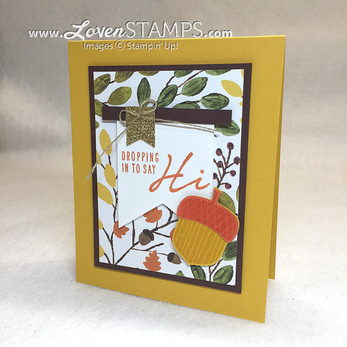 Acorny Thank You with Into the Woods Designer Series Paper: a LovenStamps video tutorial on using your paper wisely (products from Stampin' Up!)