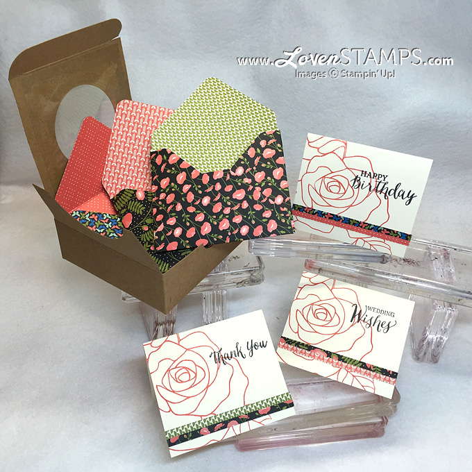 LovenStamps: Rose Wonder note cards and Pretty Petals Designer Paper Envelopes - how to make your own with the Envelope Punch Board, for Stamps in the Mail Club with Meg