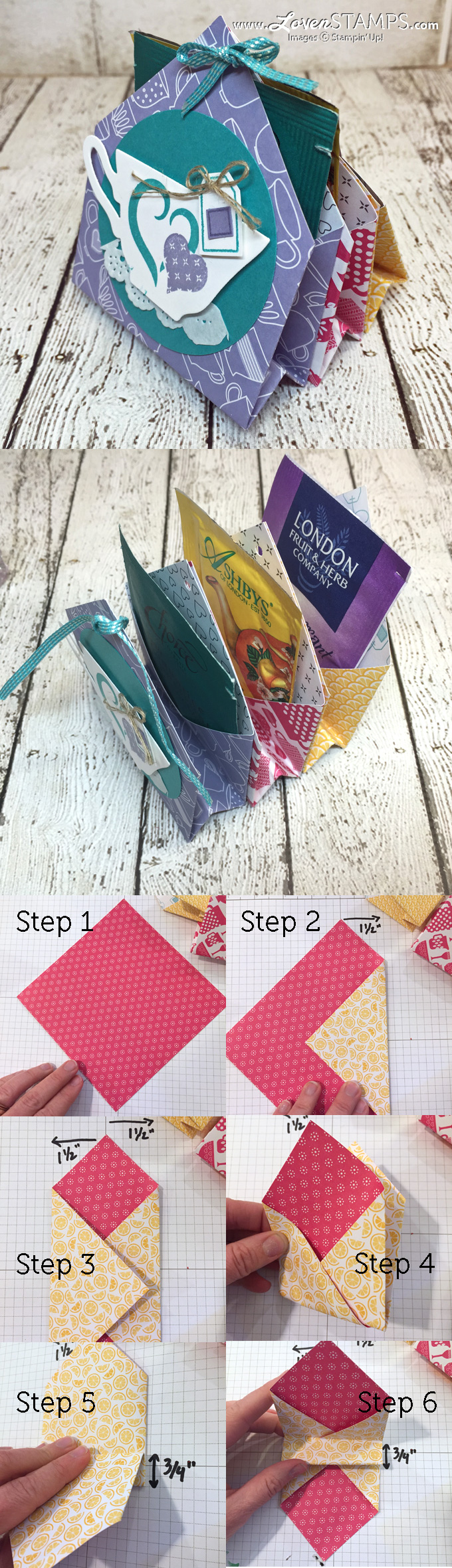 LovenStamps: A Nice Cuppa - Video Tutorial for 6 pocket treats and tea bag holder - Mini Gift Idea for Stamps in the Mail Club with Meg (all supplies Stampin' Up!) - get your kit at LovenStamps