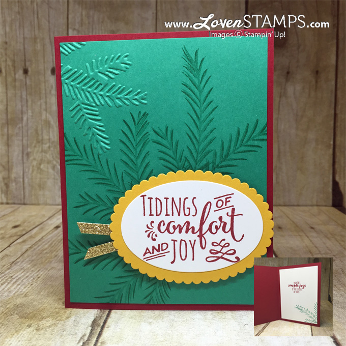 LovenStamps: Christmas Pines and the Pine Bough TIEF for traditional red and green Christmas (aka Cherry Cobbler and Emerald Envy)