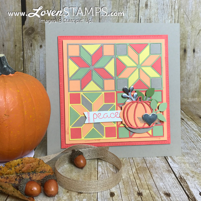 LovenStamps: Use the Quilt Builder Framelits Dies to make your own quilted paper sampler, featuring Patterned Pumpkin Thinlits for Stamps in the Mail Club with Meg
