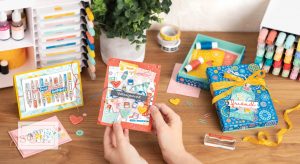 Stampin' Up! cards, stamps and more on table