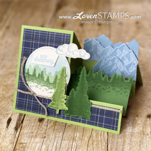 majestic mountain air stamp set stair step card video tutorial with cutting directions made simple by lovenstamps using stampin up supplies