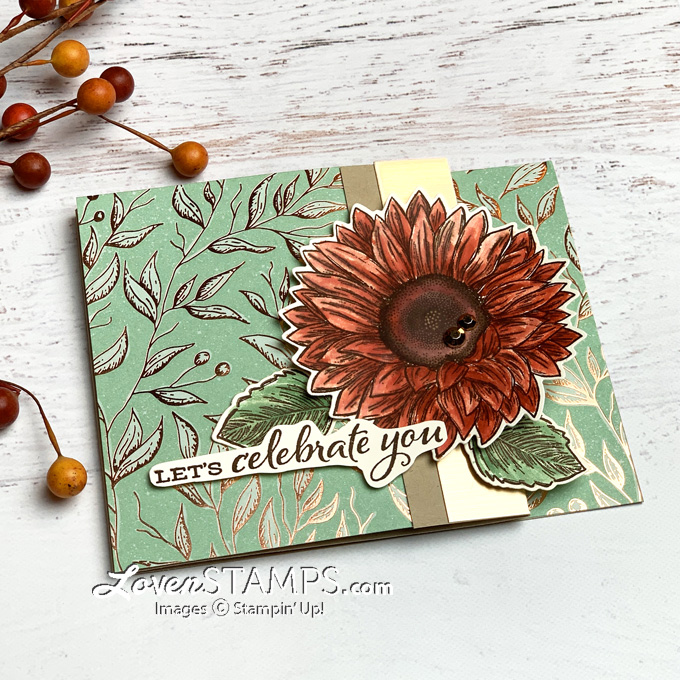 celebrate sunflowers gilded autumn dsp extended z fun fold watercolor tutorial video from lovenstamps
