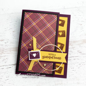 gold maroon buckle fun fold card plaid tidings dsp banner year stamps pick a punch gold hoops gems tutorial video