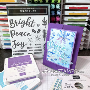 ink pad supplies purple peace christmas card idea with stampin up peace and joy stamp set