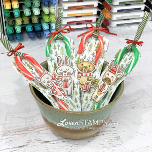 candy cane gift idea reindeer bunny beaver cut outs in pottery bowl