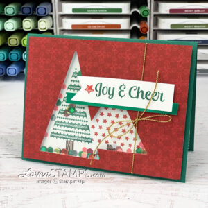 red green christmas tree shaker card with sequins handmade
