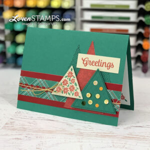 green and red triangle christmas tree greeting card ink markers hand made