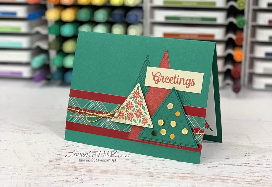 green and red triangle christmas tree greeting card ink markers hand made