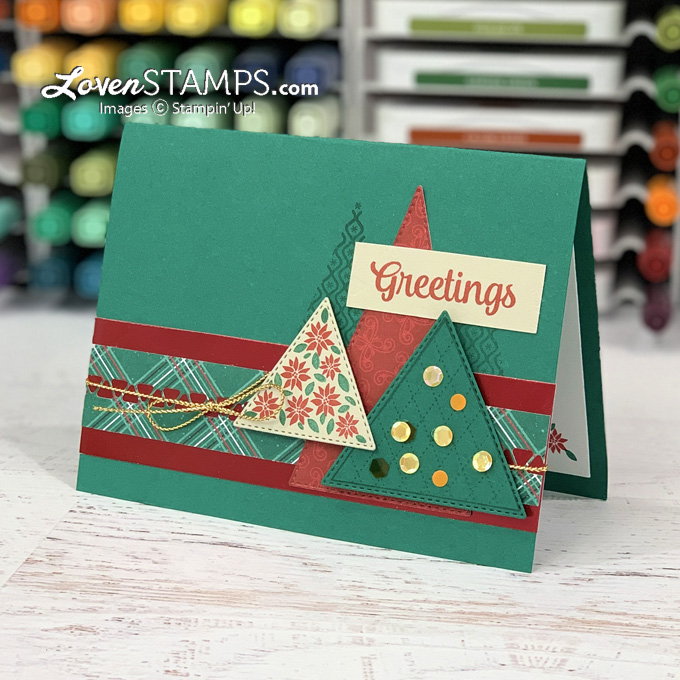 green and red triangle christmas tree greeting card ink markers hand made