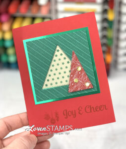 christmas card red green triangle trees