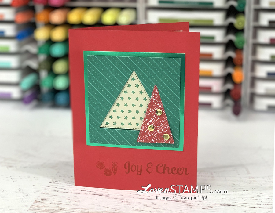 christmas card red green triangle trees
