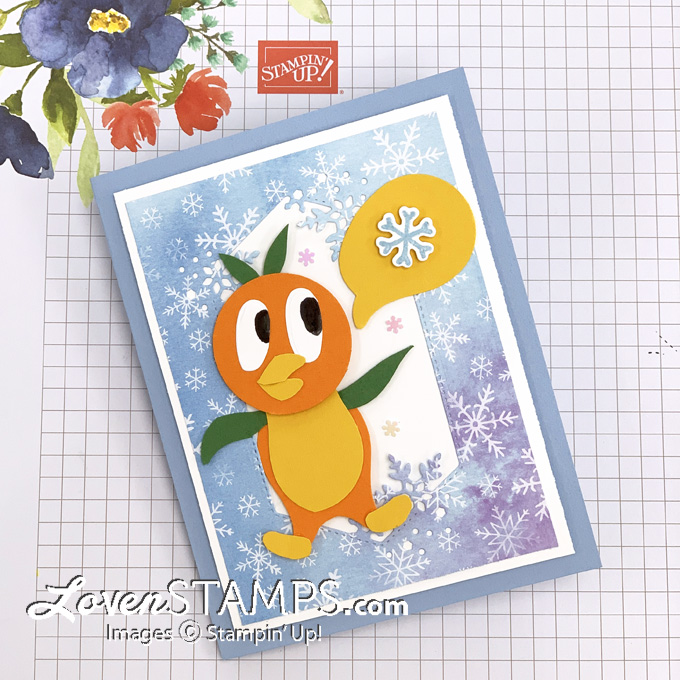 punch art orange bird character snowflakes wishes splendor dsp card