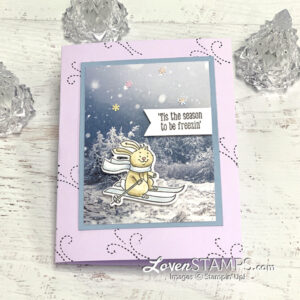 rabbit skiing winter greeting card snowy scene trees