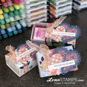 valentine treat boxes plaid heart markers stamps ribbon conversation hearts candy