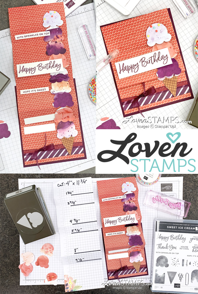 ep-121-sweet-ice-cream-builder-punch-folding-surprise-cone-card-lovenstamps-stampin-up-tutorial-open-9-scoops stamps punch sprinkles