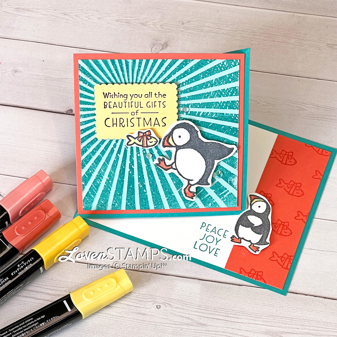party-puffin-stand-up-easel-pop-up-card-fun-fold-stampin-up-rays-of-light-inspired-thoughts-postage-punch-open