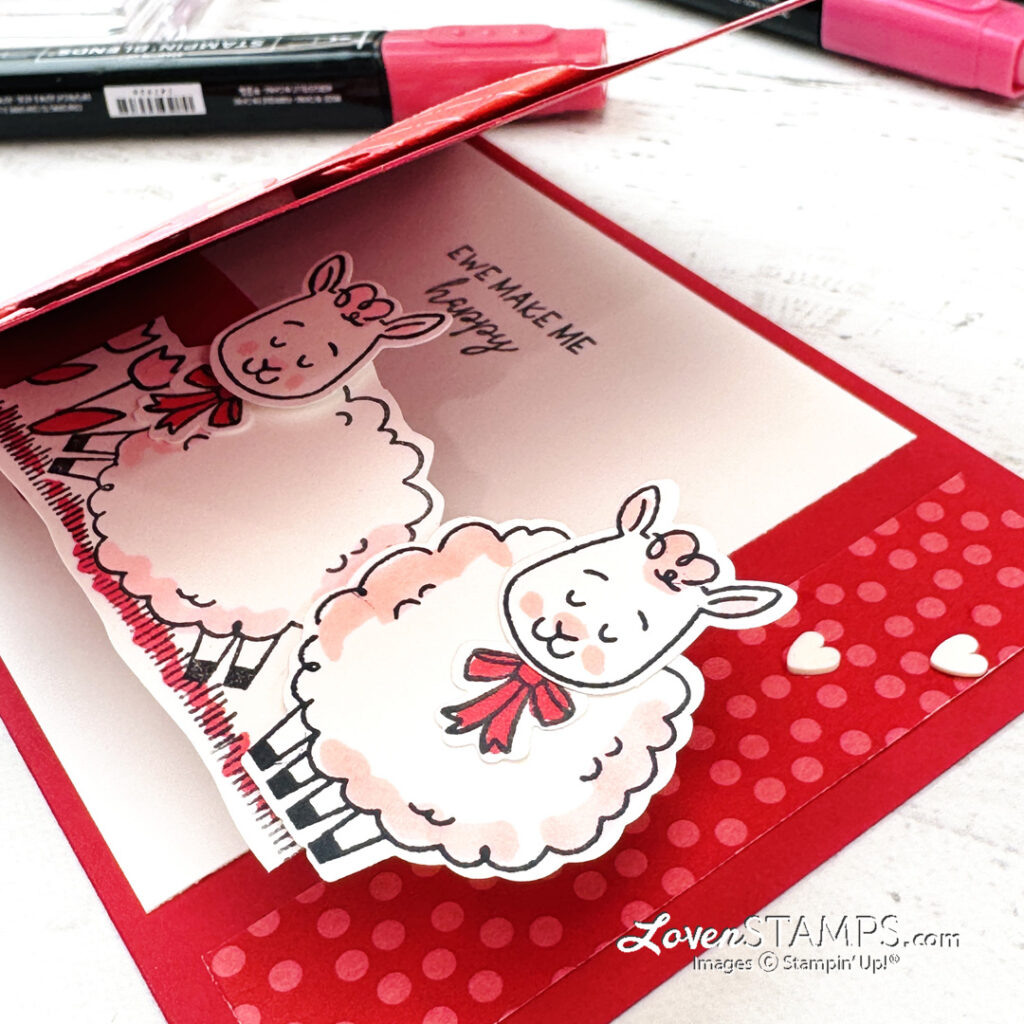 red pop up card with pink sheep diy handmade stampin up ink markers tutorial