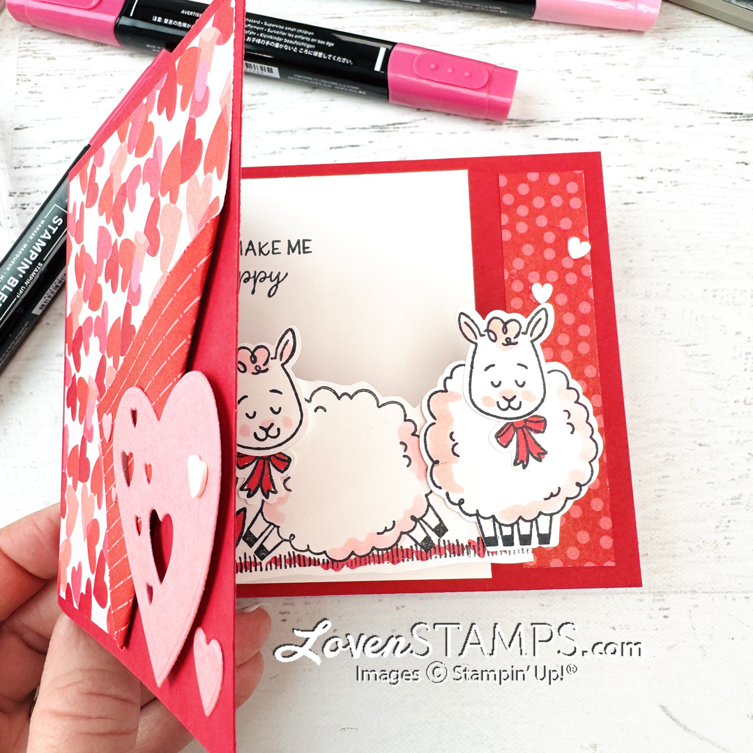 red pop up card with pink sheep diy handmade stampin up ink markers tutorial