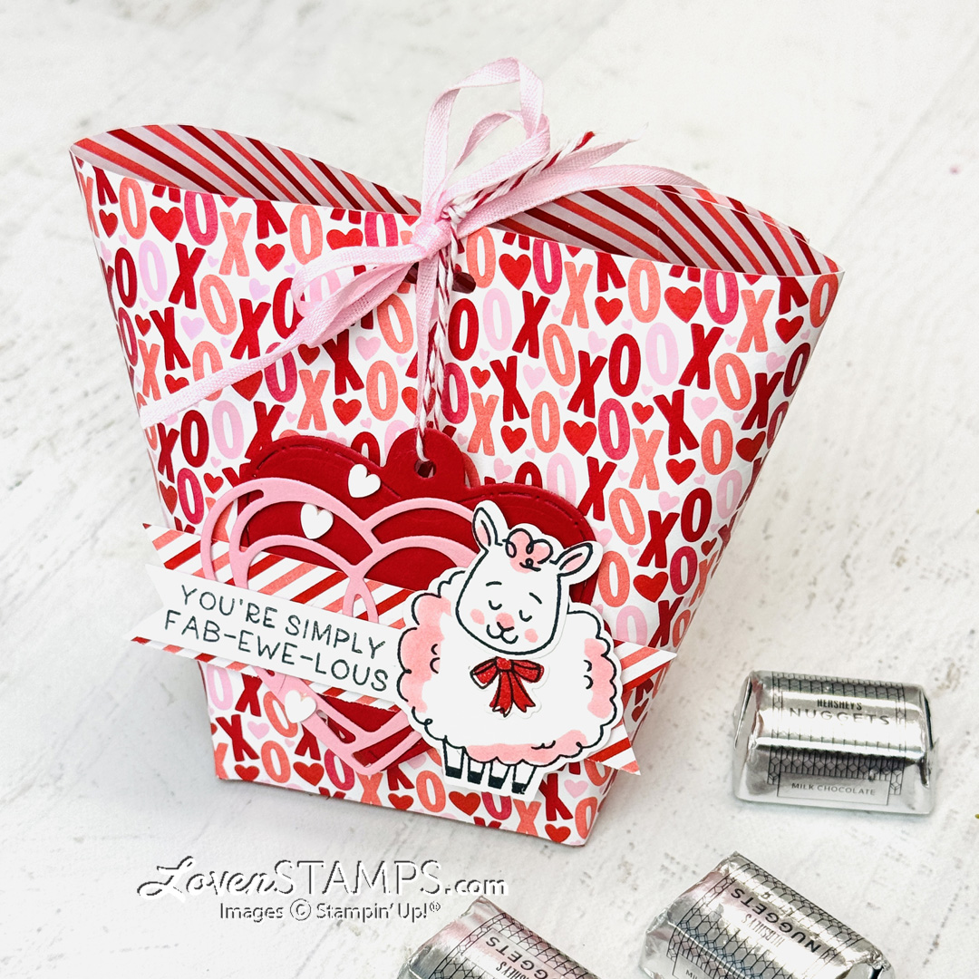 red pink white valentine gift with punched sheep tag you're fab-ewe-lous pun greeting stampin up papers made with love