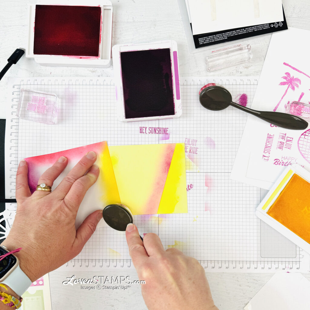 ferris wheel greeting card hand stamped retiform technique background Stampin up beach boardwalk ticket video tutorial